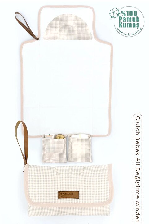 mordesign Bebek Çanta Alt Açma Minderi, Alt Değiştirme Pedi, Taşınabilir Bakım Çantası, Clutch Seri,kahverengi
