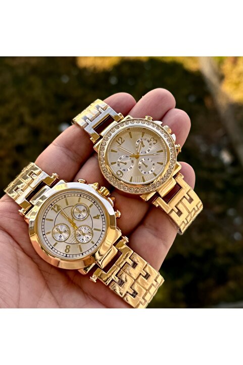 İSTLİV Çift Gold Çelik Kasa Analog Kol Saati ( Görseldeki Kutu Gelmeyecektir. Hediye Kutusu Ile Gelecek)