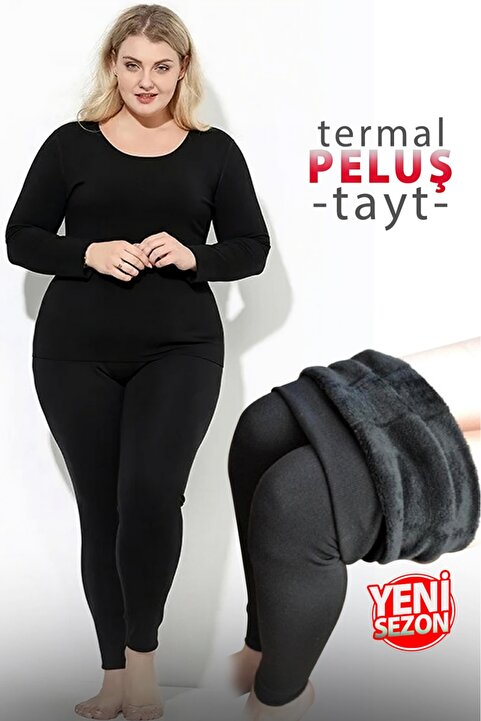 BELLİZZİ Kadın Dikişsiz Bileği Saran Özel Bant Iç Yüzeyi Peluşlu Büyük Beden Termal Tayt
