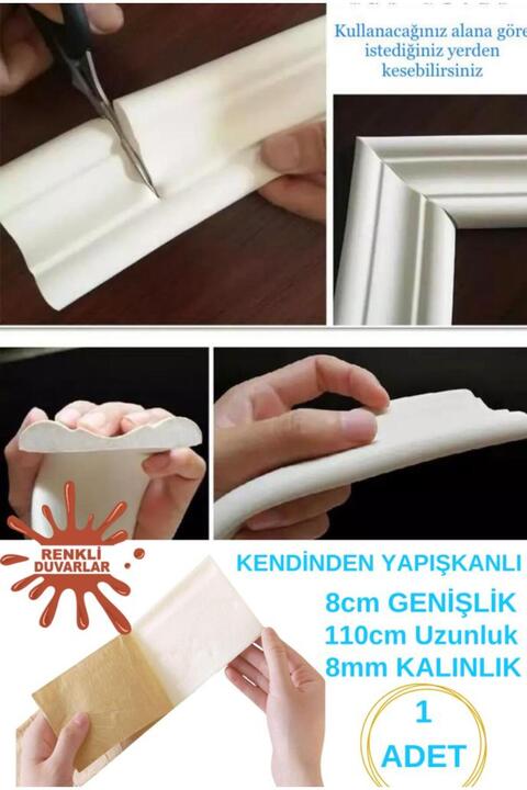 Renkli Duvarlar Kendinden Yapışkanlı Krem Düz model Çıta Süpürgelik Tablo Tavan Parke Süpürgelik 8cmx110cm 1 ADET
