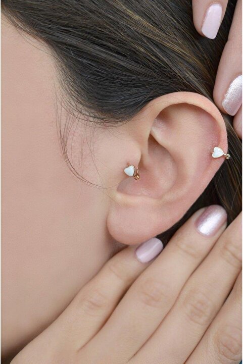 Sacce Scarves&Accessories Beyaz Kalpli Halka Tragus Piercing Kıkırdak Küpesi