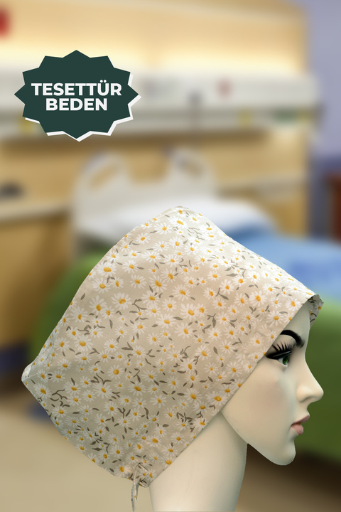 YİĞİTBAŞI Bej Doktor Hemşire Aşçı Cerrahi Bone Hastane Bone Iş Bandanası Pamuklu Kumaş Lastikli Ve Bagcıklıdır