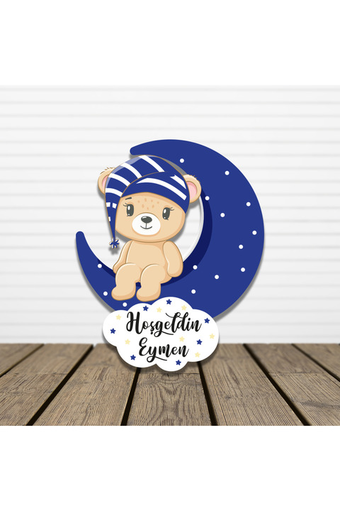 HET Concept 20 Adet Kişiye Özel Magnet Ay Üstünde Oturan Erkek Ayıcık Bebek Hediyelik, Doğum Günü Magneti