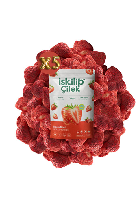 İSKİLİP Dondurularak Kurutulmuş Çilek - Çilek Kuru Meyve Cipsi - Frezee Dried Strawberry 5'li