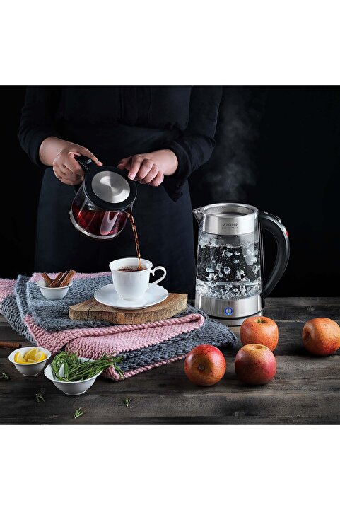 Schafer Gourmemaxx Cam Çay Makinesi Kettle 4 Parça Şeffaf