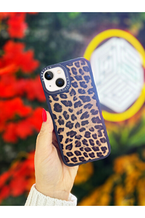 OSG iPhone 13 Ve 14 Uyumlu Kılıf Leopar Desenli Kabartmalı Desenli Darbe Emici Lüx Telefon Kılıfı