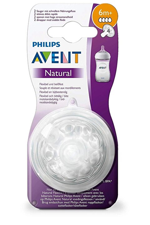 Philips Avent Scf044/27 Natural Biberon Emziği, 4 Delik, 6 Ay , 2'li