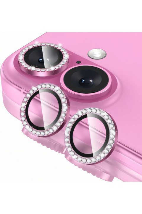 Fibaks Apple Iphone 16 & Iphone 16 Plus Kamera Koruma Parlak Renkli Taşlı Lens Koruyucu Temperli Cam Koruma