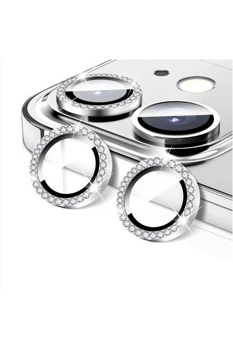 Fibaks iPhone 11 & iPhone 12/12 Mini Taşlı Parlak Kamera Lens Koruyucu Cam ve Çerçeve Kamera Koruma Lensi