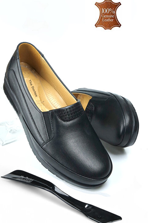 The Dortex Shoes Cd22 Kadın Siyah Hakiki Deri Esnek Ultra Rahat Comfort Tam Ortopedik Anne Ayakkabısı