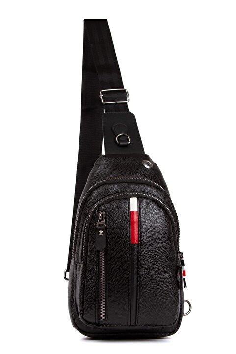 Newish Deri Usd Kulaklık Çıkışlı Çapraz Bady Bag Göğüs Ve Omuz Çantası - Siyah