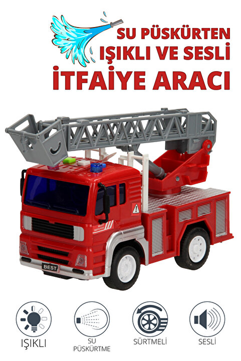 Smartfox Işıklı , Seslı  ve Su Atıcılı Oyuncak  İtfaiye Arabası 1:20