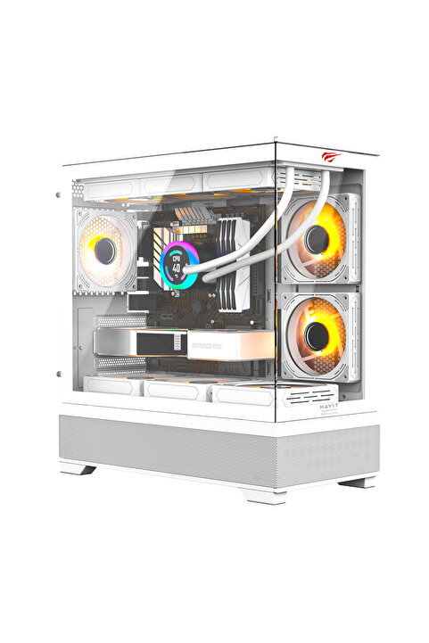Havit CF925 Tamperli Cam Gaming Oyuncu Kasası Beyaz - 3 RGB Fanlı, Kumandalı, ITX/M-ATX/ATX/E-ATX Uyumlu