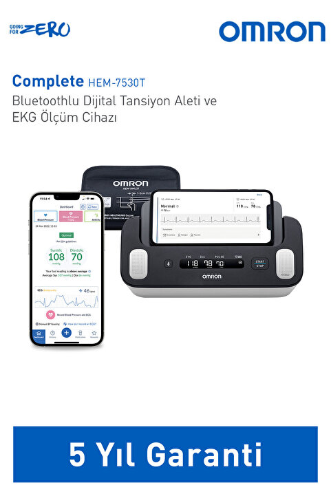Omron Complete Akıllı Tansiyon ve EKG Ölçüm Cihazı Pilli – Bluetooth, AFib Göstergeli, 5 Yıl Garantili
