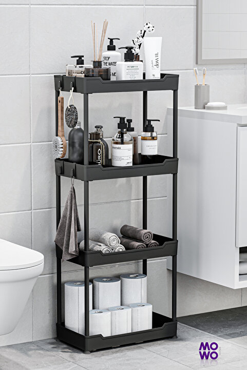 Mowo Home Mowo 4 Katlı Ayaklı Siyah Banyo Rafı, Mutfak Rafı, Havluluk, Deterjanlık Makyaj Organizer, Vesken