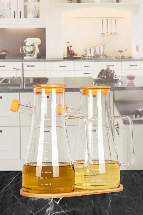 Karçiçeği Home 2'li Vakumlu Kapaklı Altlıklı Borosilikat Cam Yağlık Sirkelik 900 ml