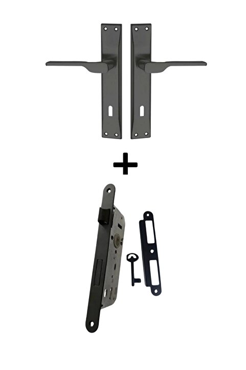 bersa yapı Veroni Aynalı Oda Kapı Kolu ve Sesiz Gömme Kilit Mat siyah 1 Kapılık Takım Siyah Kapı Kilidi 40mm