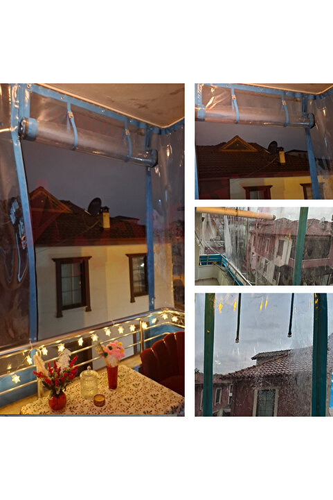 AÇIKGÜL TEKSTİL BRANDA 2 x 4 metreFermuarlı Şeffaf Branda Pencereli Kuşgözlü Balkon Perdesi