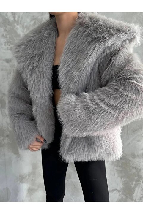 Genel Markalar İçi Astarlı Premium Gri Kürk
