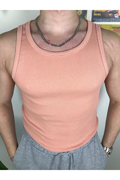 DUNGA Erkek Gül Kurusu Fitilli Atlet - Likralı Pamuk Kaşkorse Halter Yaka Tank Top Atlet