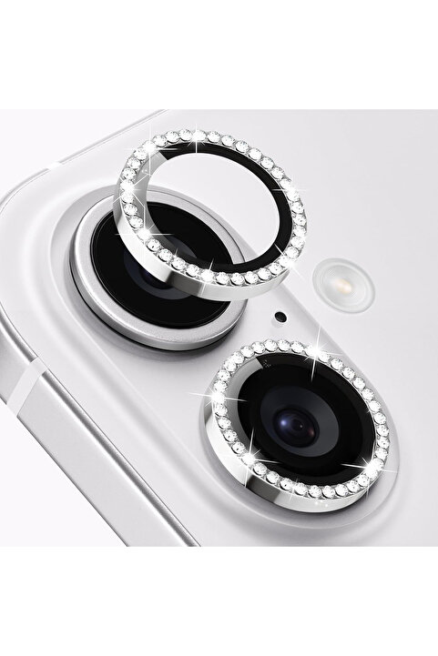 Fibaks Apple Iphone 16 & Iphone 16 Plus Kamera Koruma Parlak Renkli Taşlı Lens Koruyucu Temperli Cam Koruma