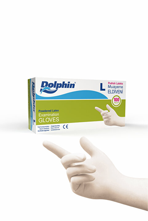 Dolphin Lateks Tek Kullanımlık Pudralı Muayene Eldiven L - Beyaz Mdr Latex