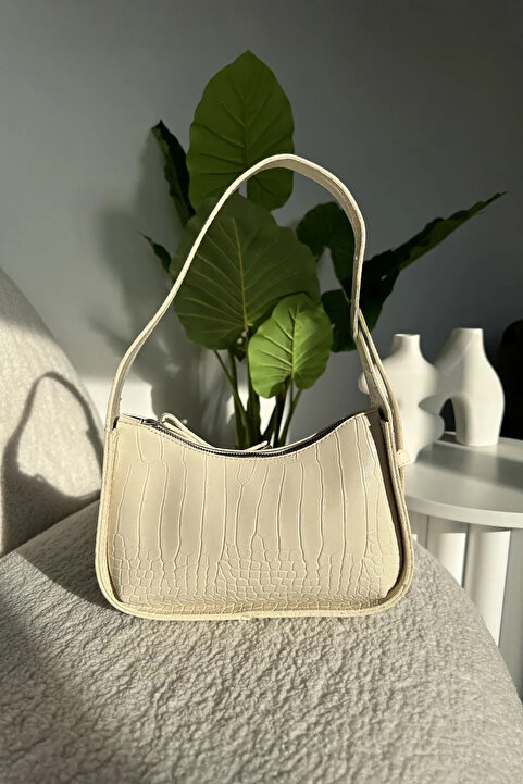 bag&more Krem Kroko Kadın Kroko Desenli Baget Çanta Omuz Çanta Kol Çanta Kadın Çanta