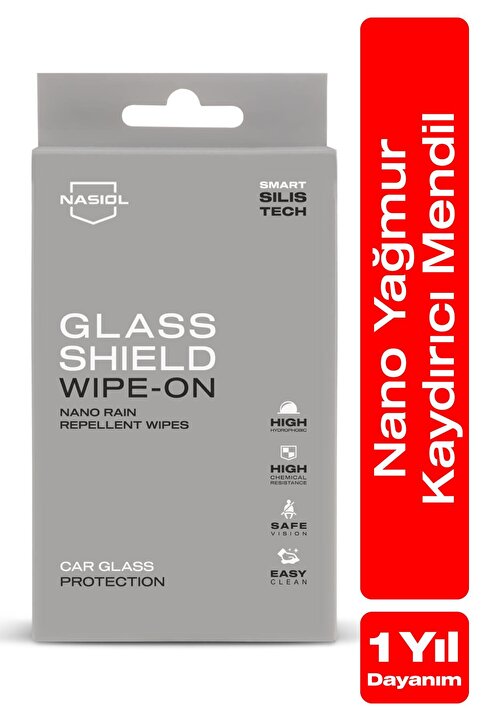 Nasiol Glasshield Wipe-On Nano Yağmur Kaydırıcı Mendil-Cam Yüzey Seramik Kaplama-1 Yıl Dayanım