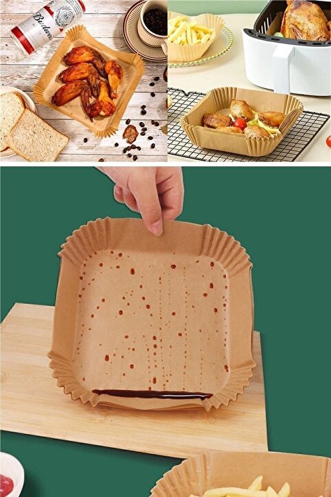 FETHİYE TOPTAN 50 Adet Airfryer Kare Pişirme Kağıdı Square Yağlı Kağıt Fırın Ve Fritöz Kağıdı