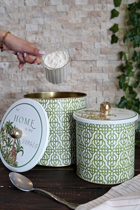 Evle Forrest Desenli Metal Saklama Kabı 2'li Set 2.1 Litre 4.1 Litre Erb48u3