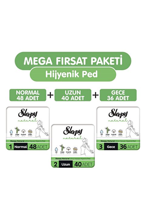 Sleepy Natural Ultra Hassas Hijyenik Ped 124 Adet Ped Mega Fırsat Paketi