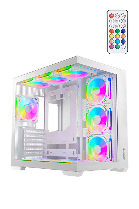 Revenge Kumandalı Beyaz Supernova 7 ARGB Fanlı Atx Temperli Cam Panel Akvaryum Gaming Boş Bilgisayar Kasası