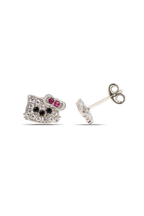 Parmas Design Kadın Gümüş Hello Kitty Küpe 925 Ayar
