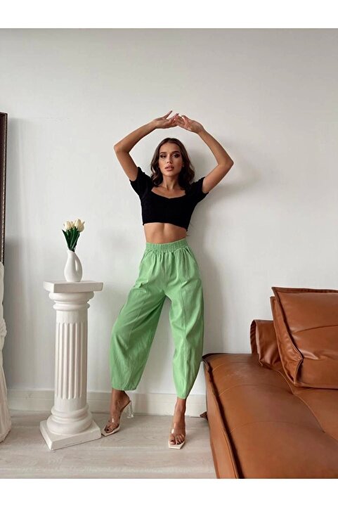 DIEANDMORE Gabardin Kumaş Kadın Şalvar Pantolon - Yeşil