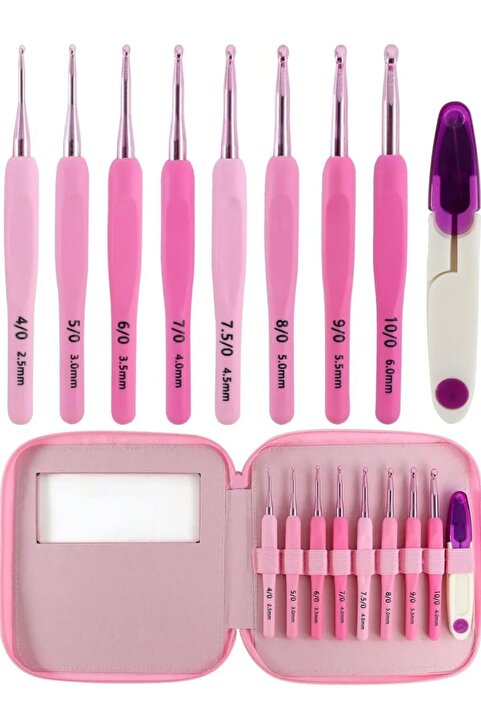 OZN AKSESUAR Pembe Çantalı Ergonomik Silikon Tığ Seti