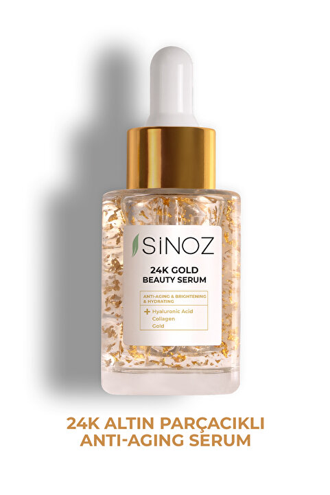 Sinoz 24K Altın Parçacıklı Hyalüronik Asit Kolajen içeren Kırışıklık Karşıtı Cilt Bakım Serumu 30 ml