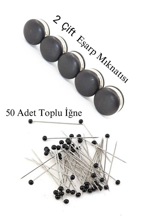 lawrenceshop 2 li Set 2 Çift (4 Adet) Eşarp Şal Türban Baş Örtüsü Mıknatısı + 50 Adet Toplu İğne