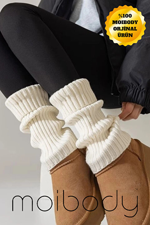 Moibody Original Premium Tozluk %100 Akrilik Triko Örgü Leg Warmer Ayak Isıtıcı Ekru