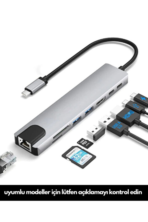 Ocado Macbook Pro Air / Laptop Usb Type-c Hub Dönüştürücü Çevirici Çoklayıcı Usb Hdmı Micro Sd 8 Girişli