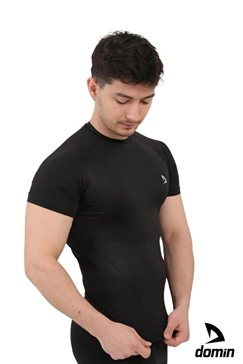 DOMİN SPOR Erkek Siyah Kısa Kol Compression Fitness Gym Body T-shirt