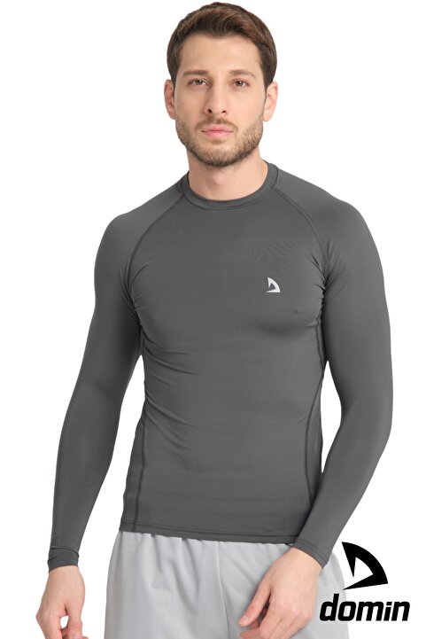 DOMİN SPOR Erkek Uzun Kol Antrasite Fit Compression Spor Body Tshirt