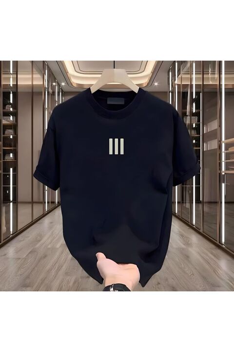 Genel Markalar Newon 3 Çizgi Baskılı Siyah Erkek Tshirt