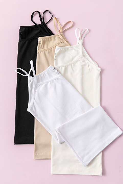 SATENIA LINGERIE Kadın Siyah, Beyaz, Ekru, Ten 4'lü Paket Likralı İp Askılı Atlet