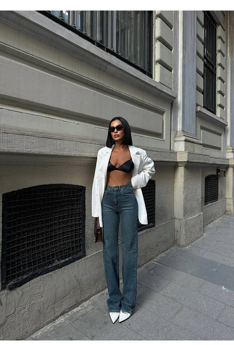 HLT JEANS Tint Yeşili Kadın Wide Leg Jean Yüksek Bel Palazzo Likralı Esnek Kot Pantolon JESSİCA-2045