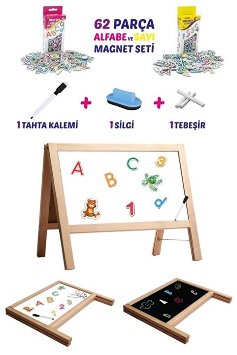 Diytoy Masa Üstü Manyetik Çift Taraflı Ahşap Çocuk Yazı Tahtası