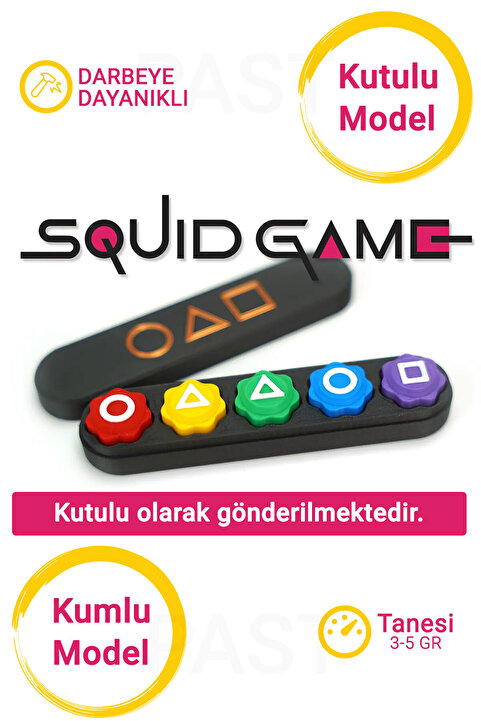 OVERMAX Kutulu - Kumlu Squid Game Oyun 5 Taş Seti Renkli Taş Gonggi, Beş Taş, Kalamar Oyunu