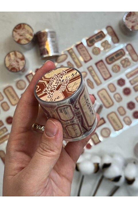 Kağıt Gemi Dükkan Memory Of Display 136 Adet Retro Bordo Çıkartmalı Washi Bant 2m/Sticker/Masking Tape/Desenli Bant