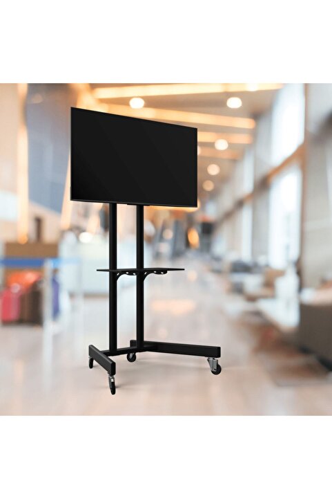 Alpin Tv/fuar Standı Bilgisayar Askı Aparatlı Metal Ayaklı Tekerlekli Tv Sehpası/ünitesi 40” Inç – 75” Inç