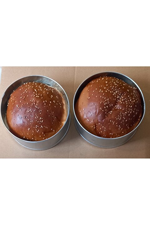 RENUZU Hamburger Ekmeği Pişirme Kalıbı 2 Li Genişlik 13 cm Derinlik 5 cm Paslanmaz Krom Çelik 304 Kalite