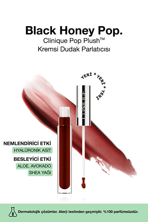 Clinique Pop Plush™ Kremsi Dudak Parlatıcısı - Renk: Black Honey Pop 3.4ml | Parlak Bitiş, Nemlendirici Etki